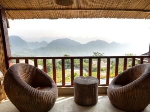 Bespoke five star luxury forest eco lodge overlooking mountain gorilla habitat ridges