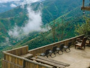 Bespoke five star luxury forest eco lodge overlooking mountain gorilla habitat ridges
