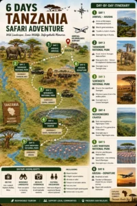 Country Sights Tours official 6 Days Tanzania Safari Adventure day by day circuit infographic itinerary map